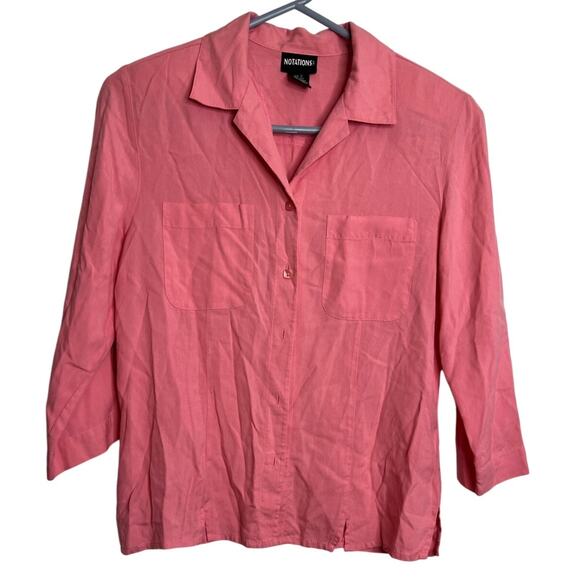 Vtg. Notions Career Top Womens SM Pink Silk Button Up 3/4 Sleeve Blouse Shirt - Picture 1 of 5